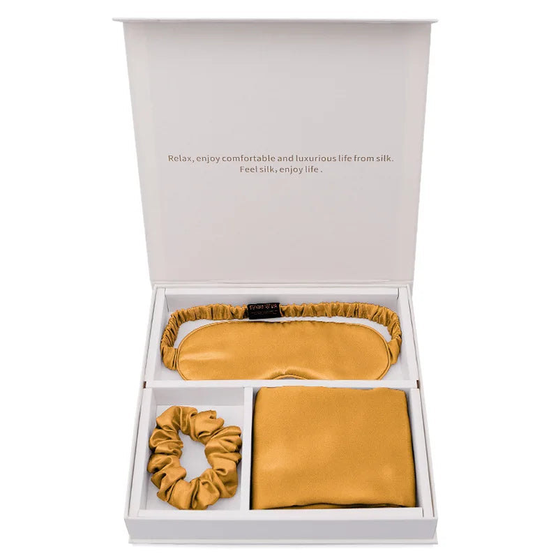 Super Soft 100% Pure Silk Luxury 19Momme Mulberry Silk Pillowcase Gift Set 3-Piece Eye Masks Scrunchies Home Customizable Colors