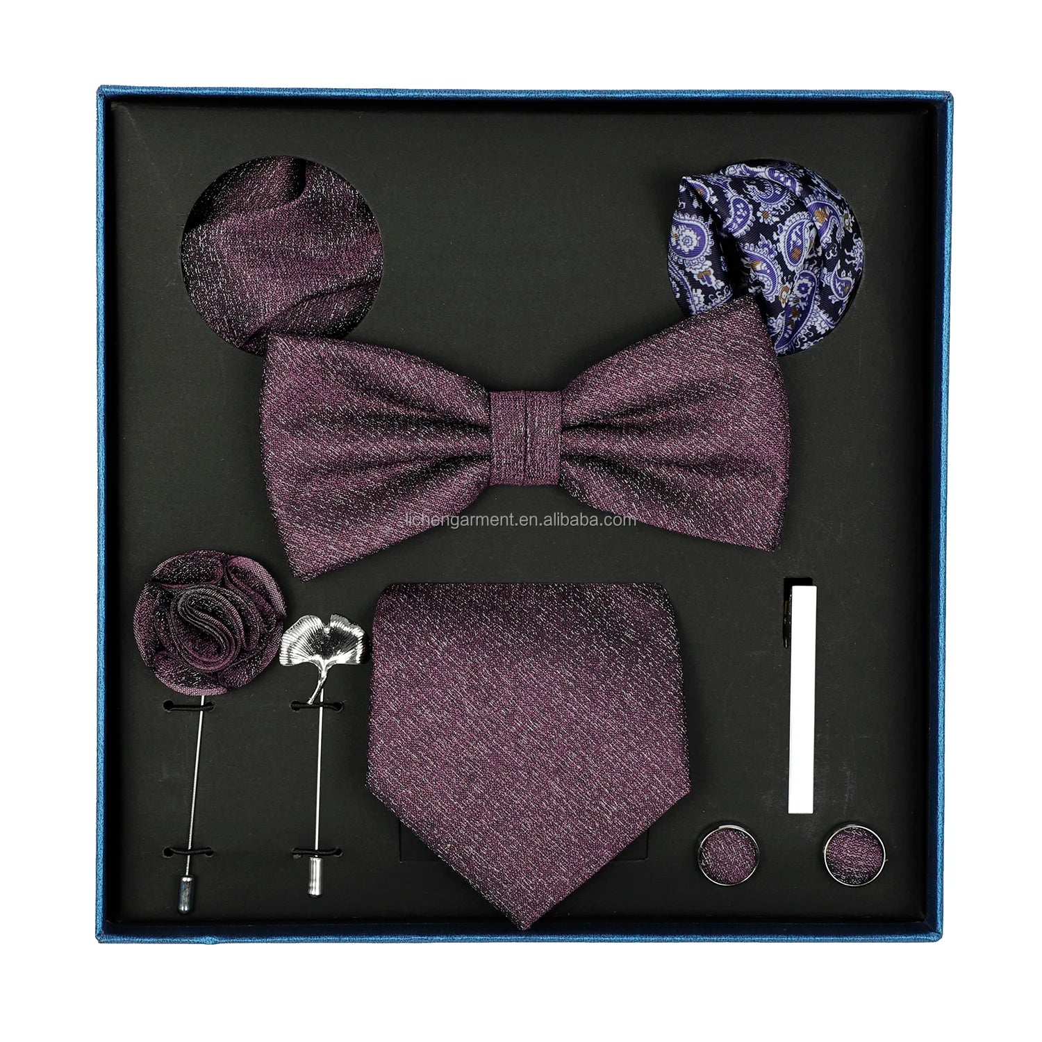 Ready to Ship Necktie in Gift Box Bowtie Mens Cufflinks Business Tie Gift Set Ascot Cravat Pocket Square Polyester Ties Set Men