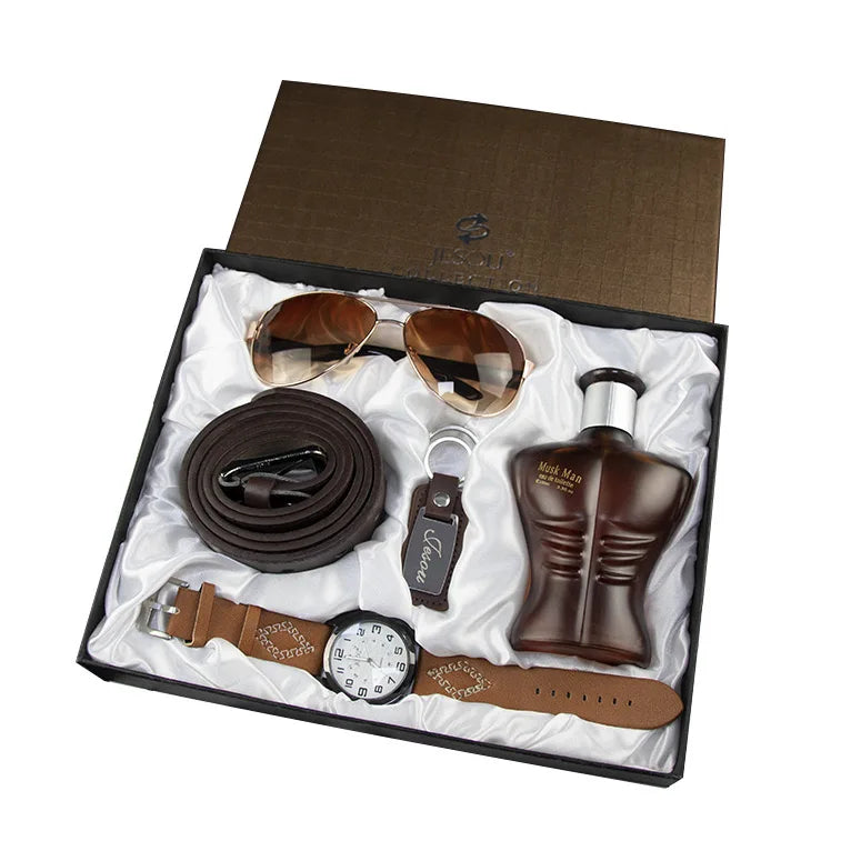 Hot Selling New Trend Wallet Set with Leather Belt Sunglasses Pen Genuine Leather
