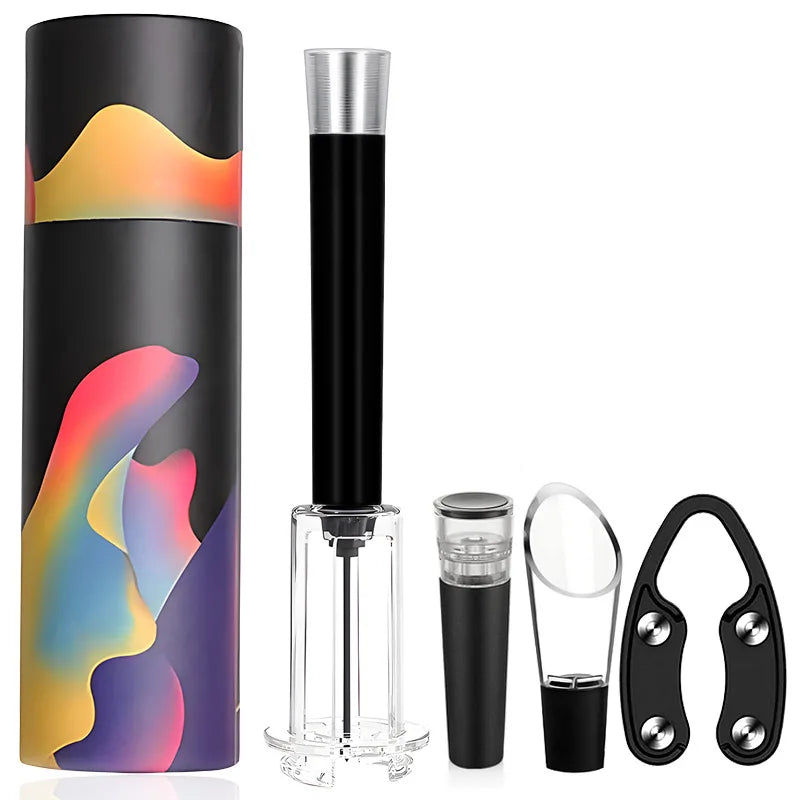 Wine Tool 4-Piece Gift Set Metal Vacuum Stopper Foil Cutter Efficient Cork Remover Corkscrew Pop Cork Bottle Air Pump Wine