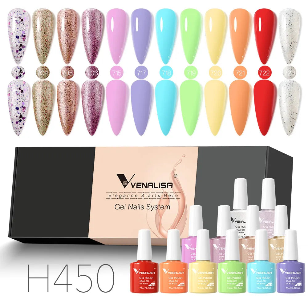 12pcs/kit Venalisa Nail Gel Polish Gift Set Elegant Nail Varnish Soak Off UV LED High Piment Glitter UV Gel System