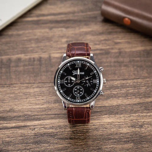 Birthday Gift Set for Men Stylish Dress Leather Strap Chronograph Wrist Watch+Wallet+Belt Wholesale Lots Set