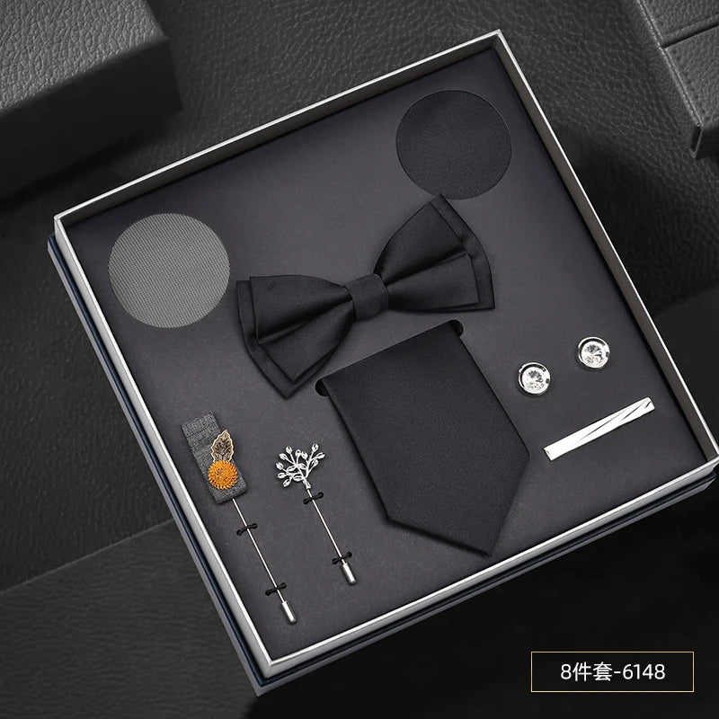 Men Gift Box Set 8CM Red and Royal Blue Tie Cufflink and Handkerchief Gift Set
