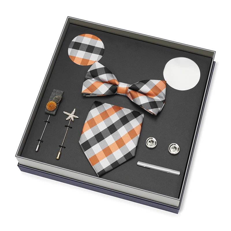 Men Gift Box Set 8CM Red and Royal Blue Tie Cufflink and Handkerchief Gift Set