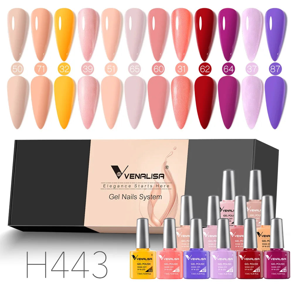 12pcs/kit Venalisa Nail Gel Polish Gift Set Elegant Nail Varnish Soak Off UV LED High Piment Glitter UV Gel System