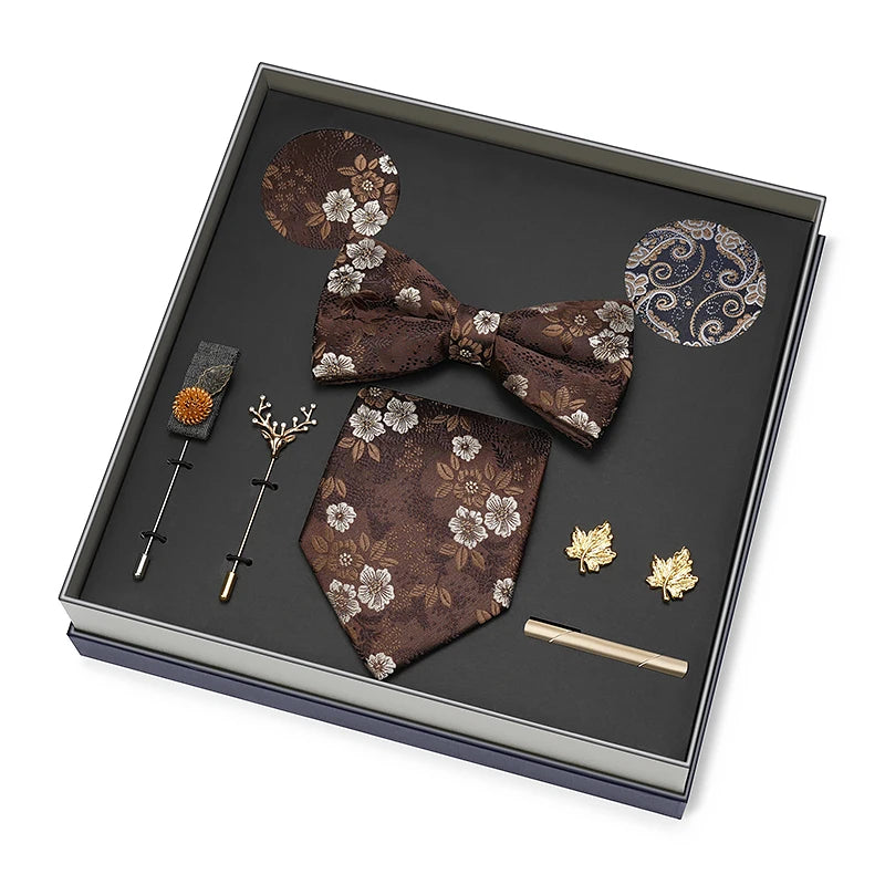 Men Gift Box Set 8CM Red and Royal Blue Tie Cufflink and Handkerchief Gift Set