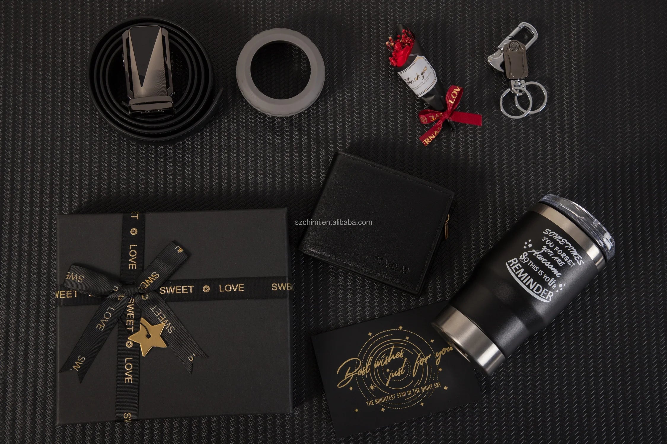 7 pcs Men's Gift Set With Wallet Belt Coffee