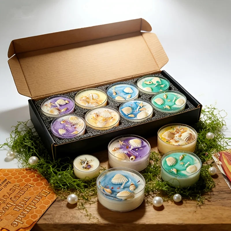 Summer Soy Candle Gift for Women, Fresh Ocean Candle Gift Set, Including 8 Ocean Candle Gifts, 4 Styles of Candle Wedding Gifts