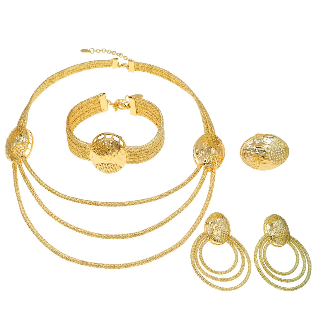 High Quality Necklace Earrings Jewelry Set Simple Women's Collar Classic Set Design Bracelet Ring Gift Set