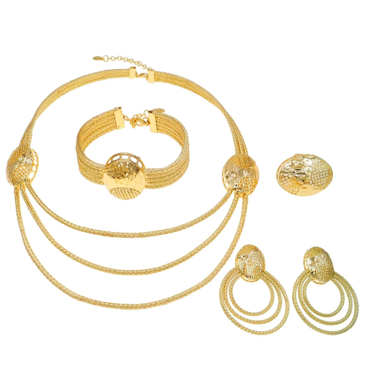 High Quality Necklace Earrings Jewelry Set Simple Women's Collar Classic Set Design Bracelet Ring Gift Set
