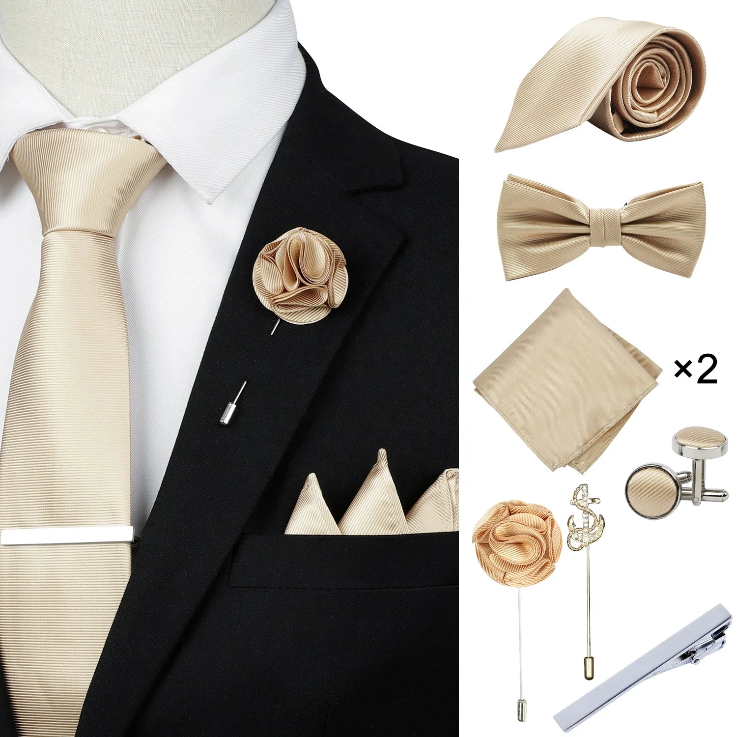Ready to Ship Necktie in Gift Box Bowtie Mens Cufflinks Business Tie Gift Set Ascot Cravat Pocket Square Polyester Ties Set Men