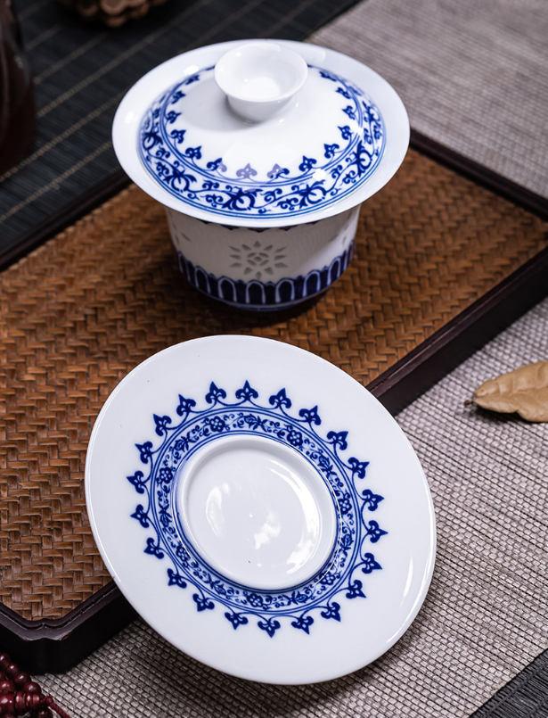 Blue and White Exquisite Porcelain Tableware Gift Set Cover Bowl Tall Teacup Gift Box Packaging