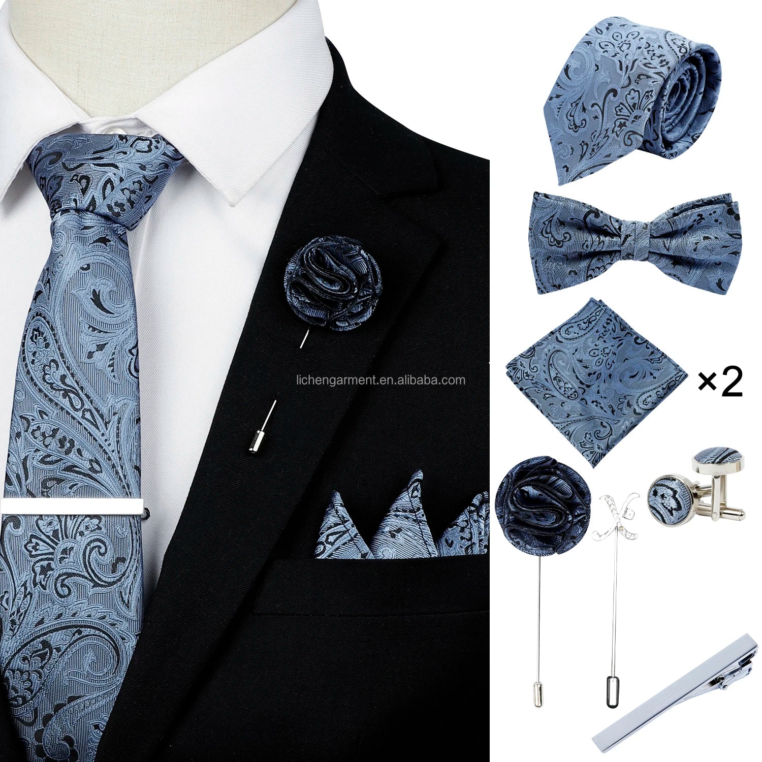 Ready to Ship Necktie in Gift Box Bowtie Mens Cufflinks Business Tie Gift Set Ascot Cravat Pocket Square Polyester Ties Set Men