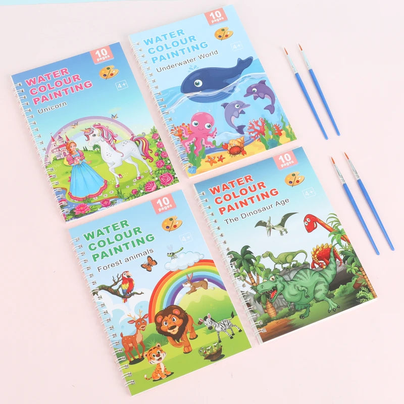 Watercolor Painting Books with Brush Set Kids Drawing Books Cheap Coloring Book for Children