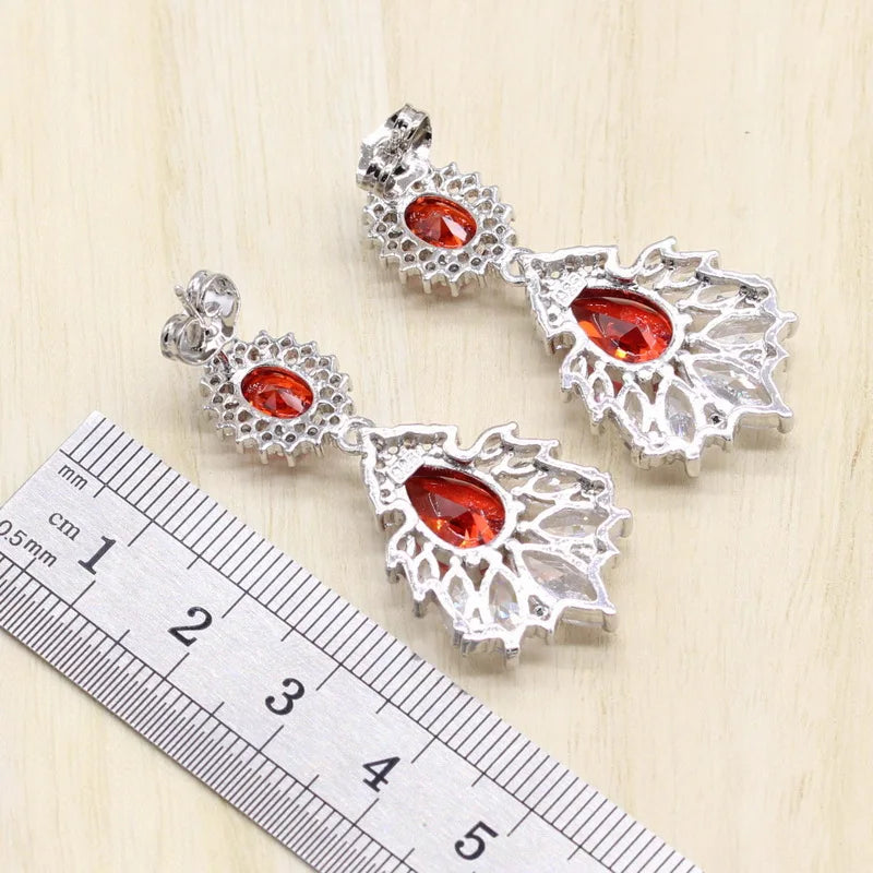 Dubai Bridal Accessories Women's Wedding Jewelry Set Water Drop Zirconia Earring Pendant Bracelet Ring Gift Set for Parties