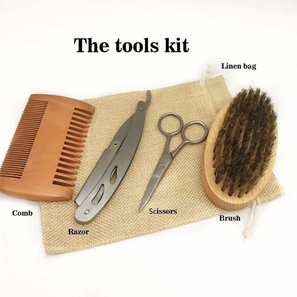 Men Beard Care Kit Beard Grooming Kit Beard Brush and Comb and Professional Mustache Scissors Gift Set Cleaning Grooming Tool