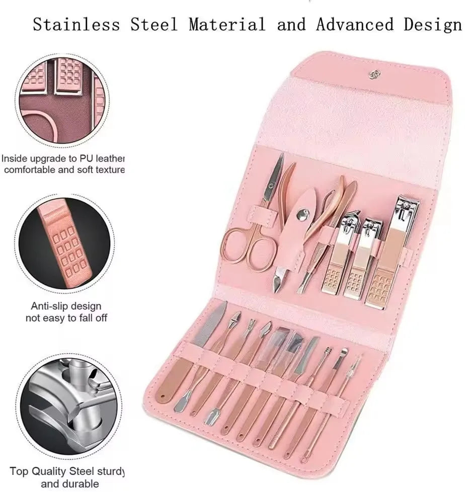Wholesale Luxurious Stainless Steel Professional Manicure & Pedicure Nail Clipper Tools Gift Set Leather Case Durable Portable