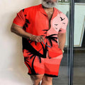 2-PC Print Patchwork Short Sleeve Shirt and Shorts set