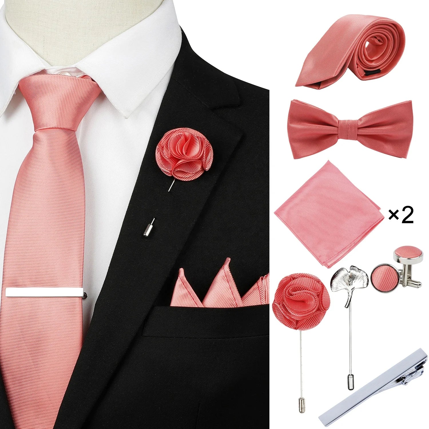 Ready to Ship Necktie in Gift Box Bowtie Mens Cufflinks Business Tie Gift Set Ascot Cravat Pocket Square Polyester Ties Set Men