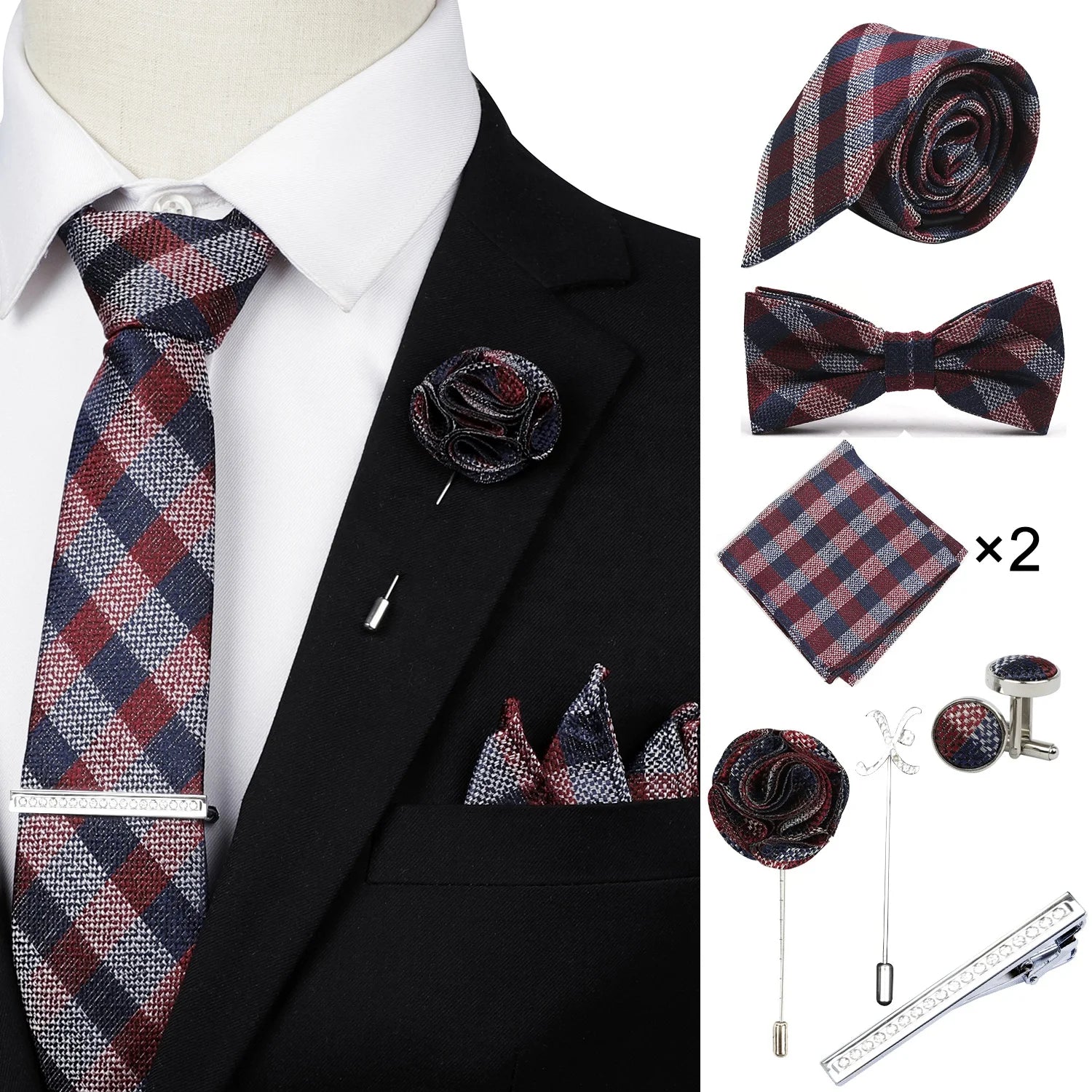 Ready to Ship Necktie in Gift Box Bowtie Mens Cufflinks Business Tie Gift Set Ascot Cravat Pocket Square Polyester Ties Set Men