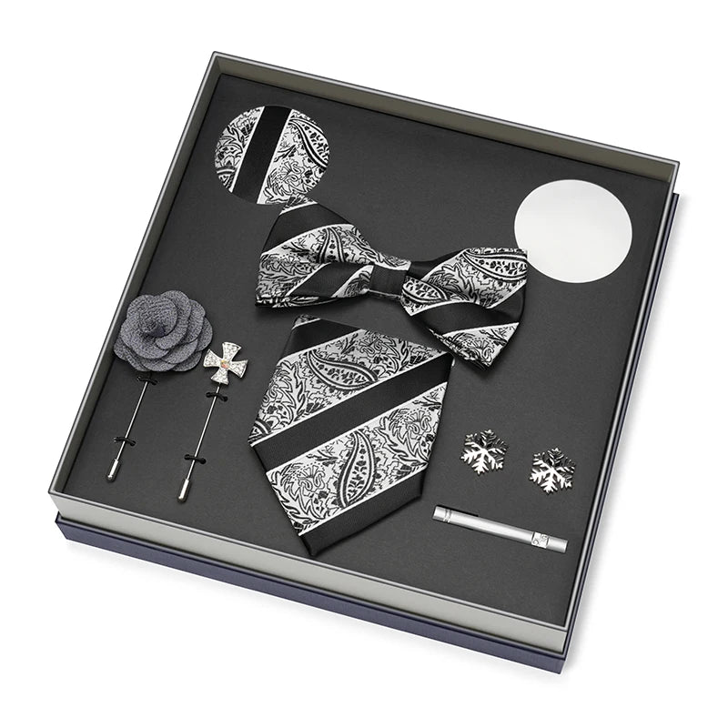 Men Gift Box Set 8CM Red and Royal Blue Tie Cufflink and Handkerchief Gift Set