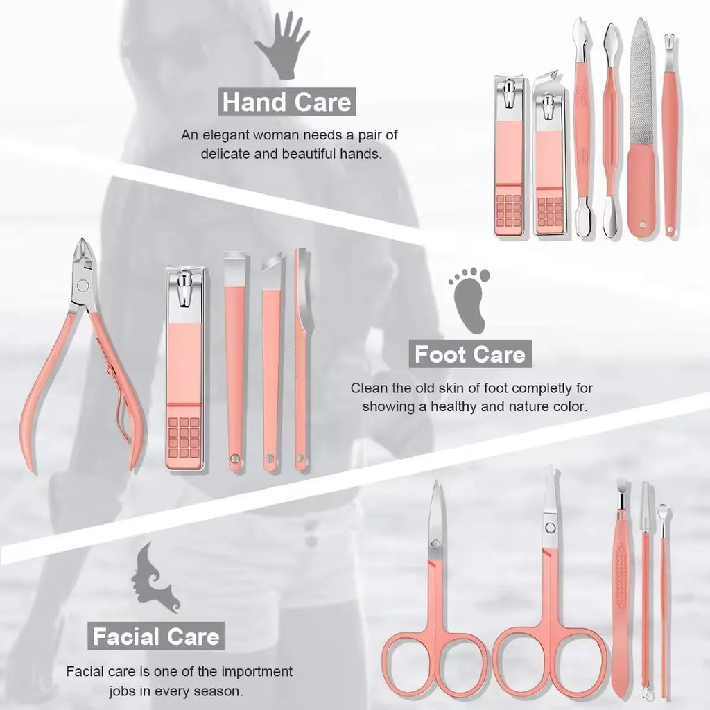Wholesale Luxurious Stainless Steel Professional Manicure & Pedicure Nail Clipper Tools Gift Set Leather Case Durable Portable