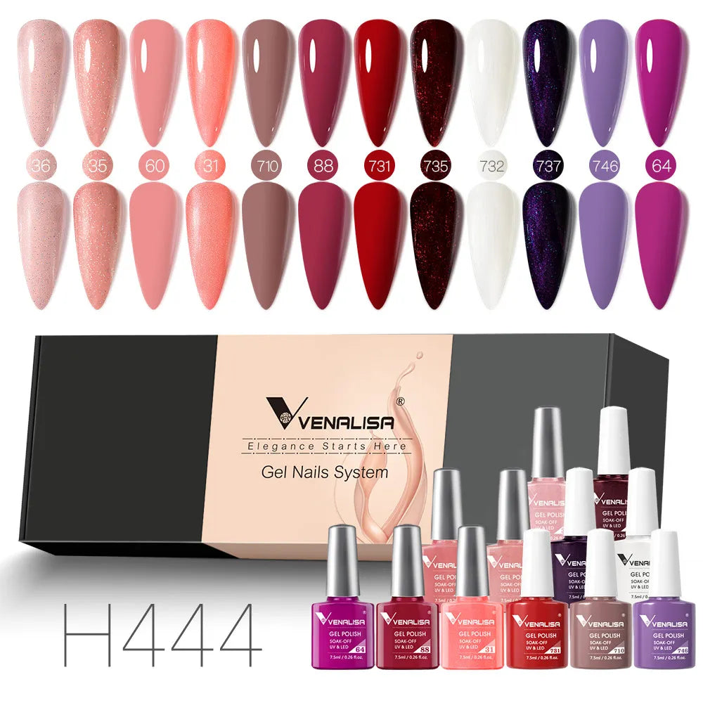 12pcs/kit Venalisa Nail Gel Polish Gift Set Elegant Nail Varnish Soak Off UV LED High Piment Glitter UV Gel System