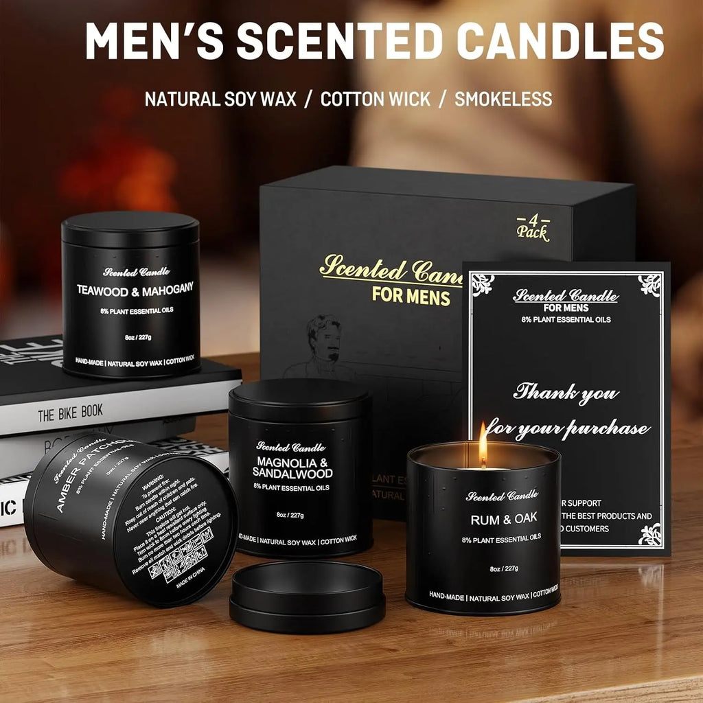 4 Pack Black Tin Aromatherapy Candle Sets