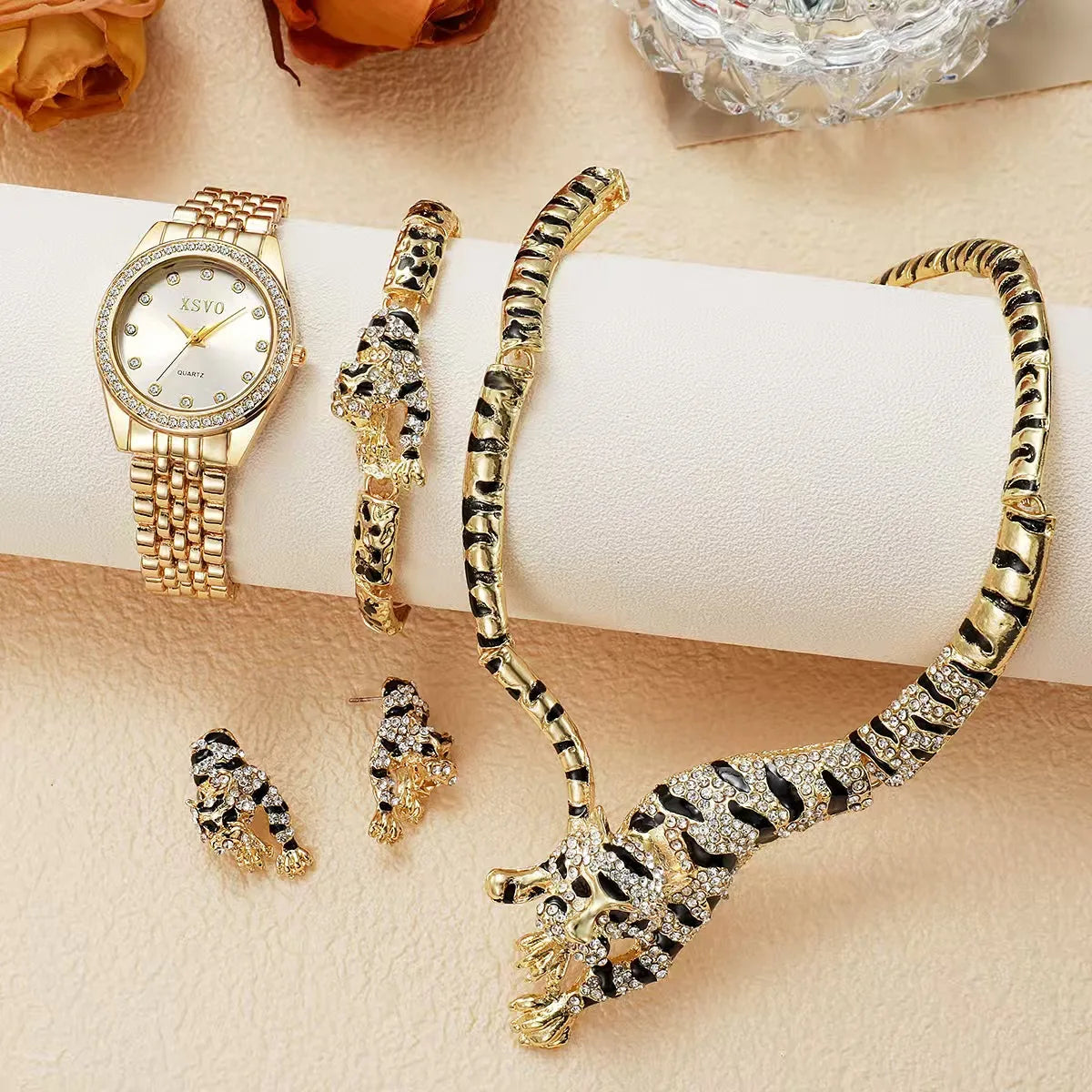 Gold Tiger Print Jewelry Set