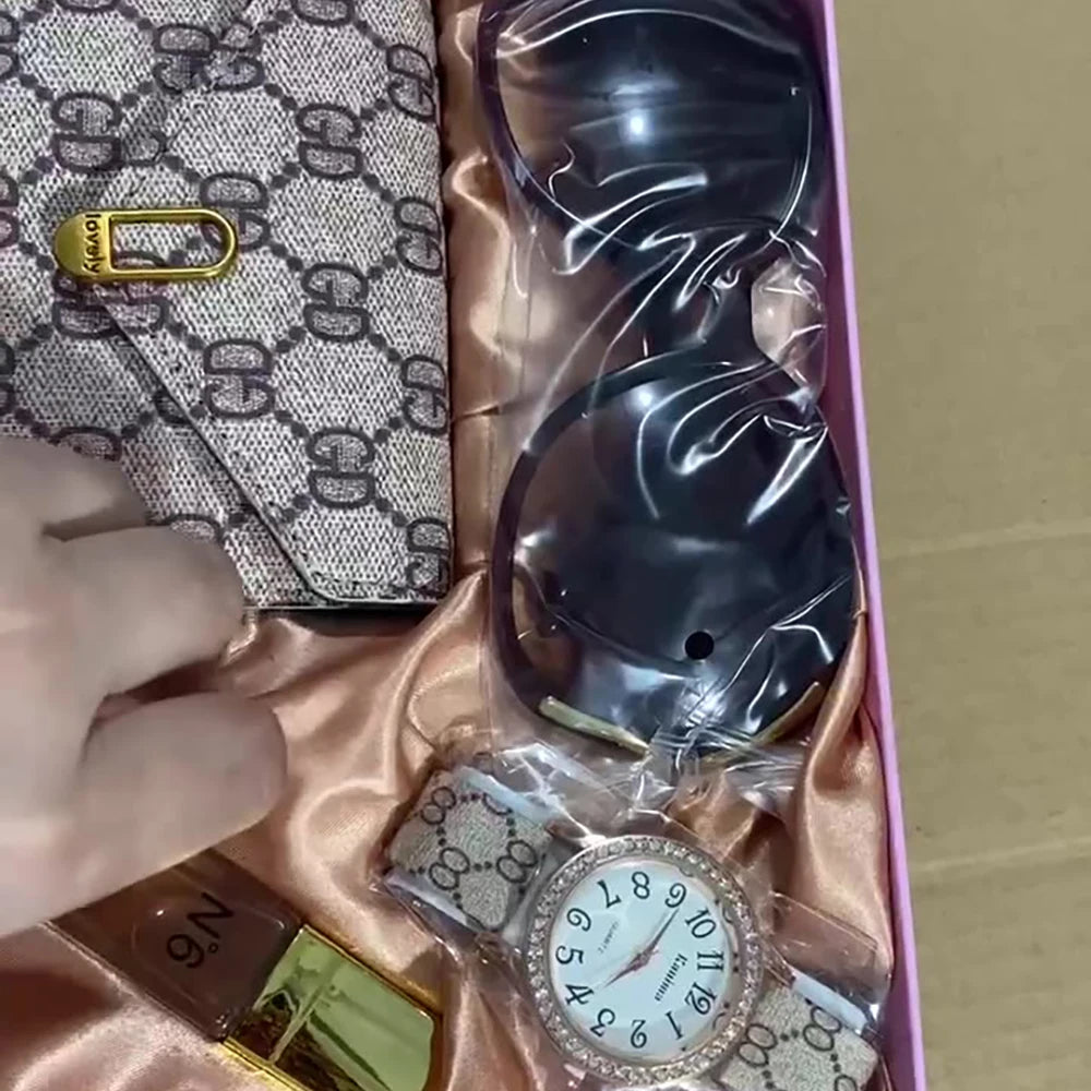 Lady Watch Perfume Sunglasses Wallet Set for Women Mom Wife Girlfriend Watch Gift Set