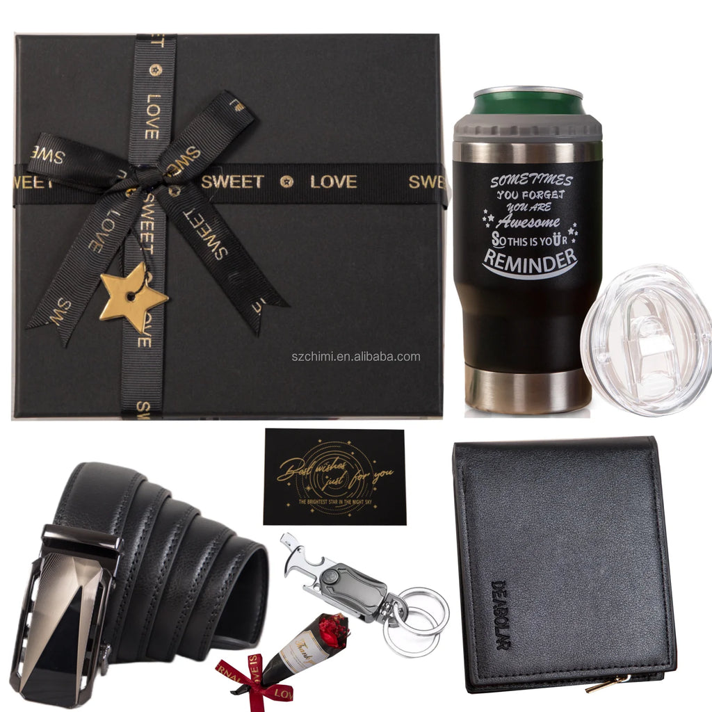 7 pcs Men's Gift Set With Wallet Belt Coffee