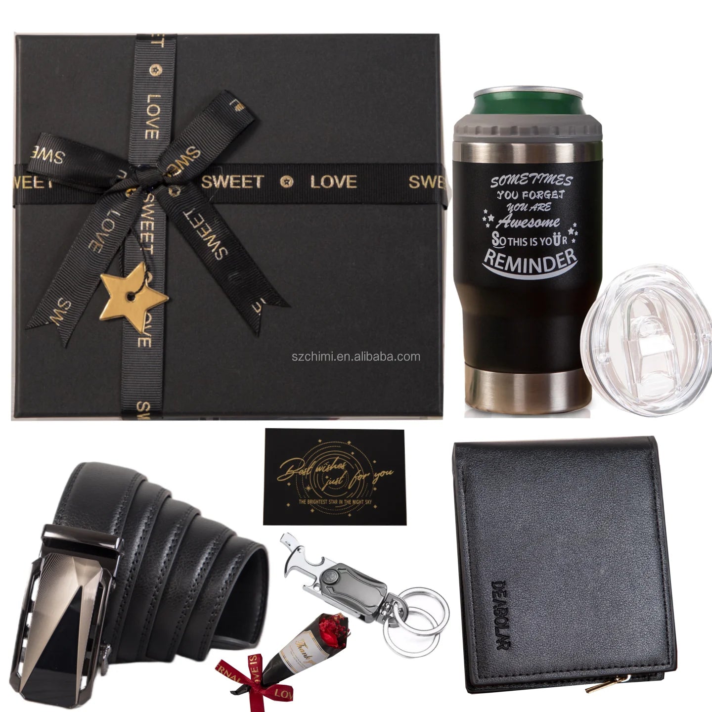 7 pcs Men's Gift Set With Wallet Belt Coffee