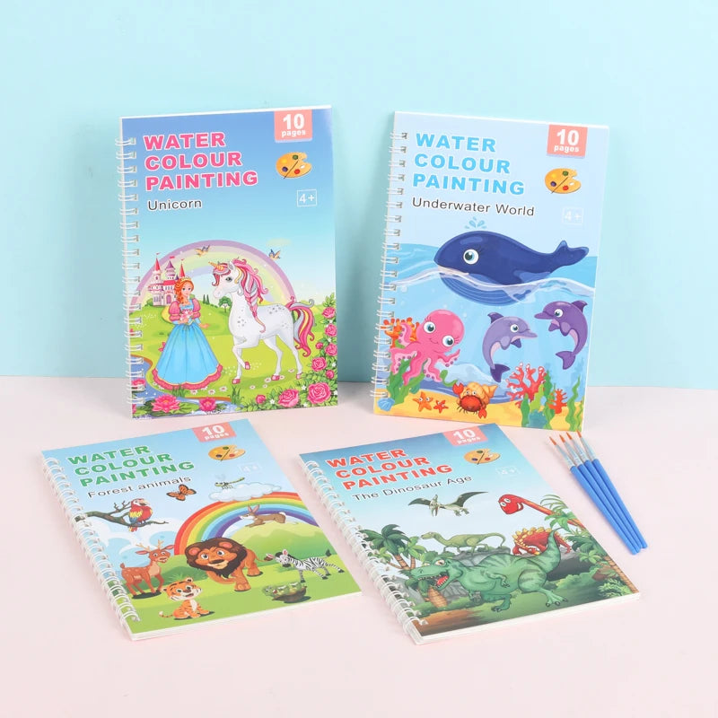 Watercolor Painting Books with Brush Set Kids Drawing Books Cheap Coloring Book for Children