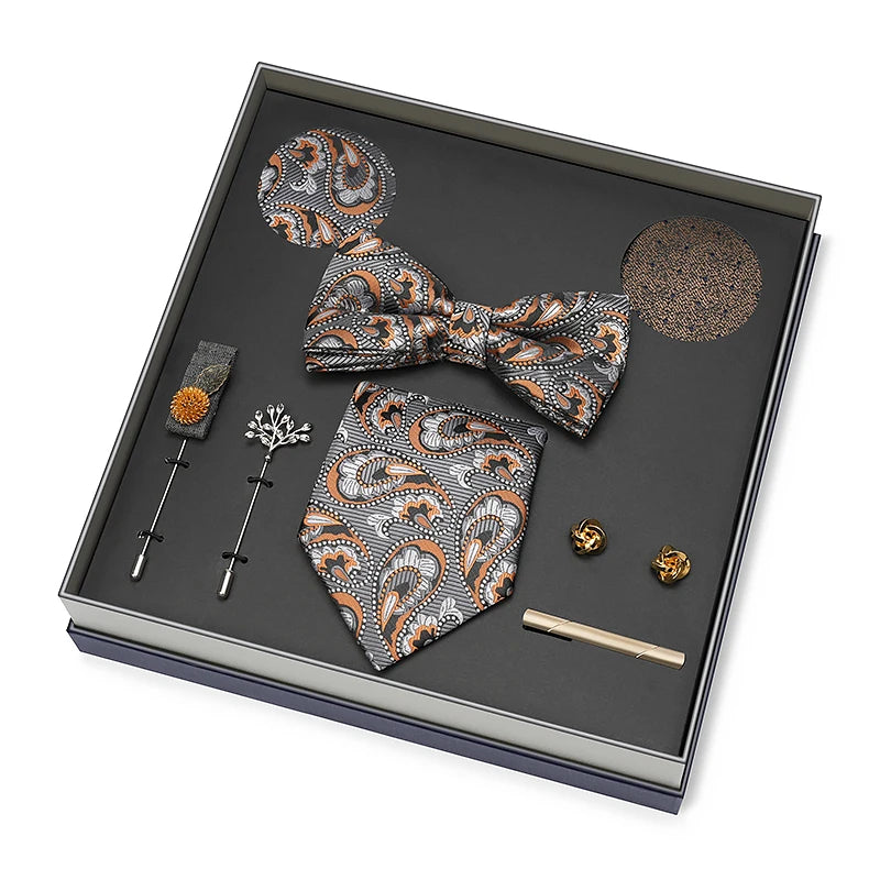 Men Gift Box Set 8CM Red and Royal Blue Tie Cufflink and Handkerchief Gift Set