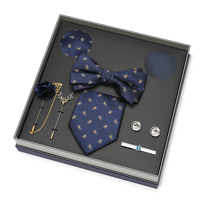 Men Gift Box Set 8CM Red and Royal Blue Tie Cufflink and Handkerchief Gift Set