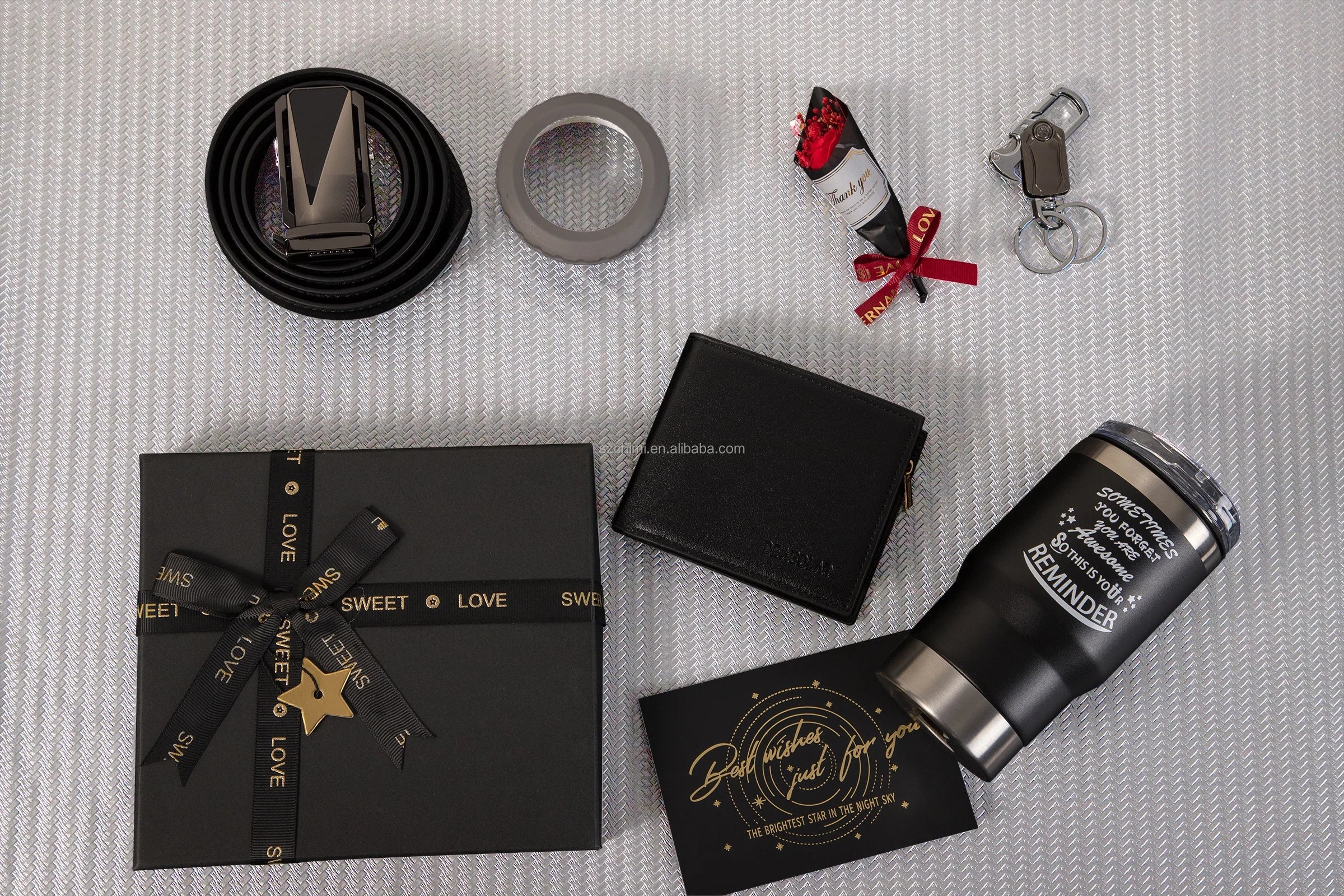 7 pcs Men's Gift Set With Wallet Belt Coffee