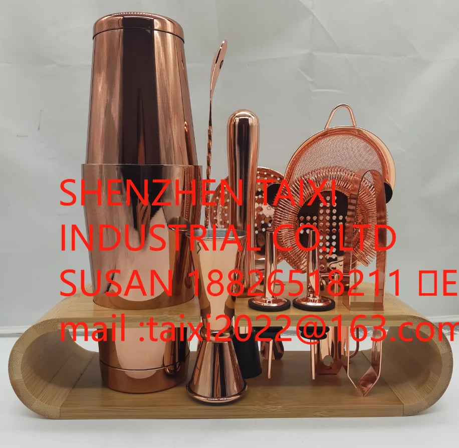 Factory Stainless Steel Barware Kit Includes Boston Cocktail Shaker Travel Gift Set Bamboo Stand-Premium Metal Bar Accessories
