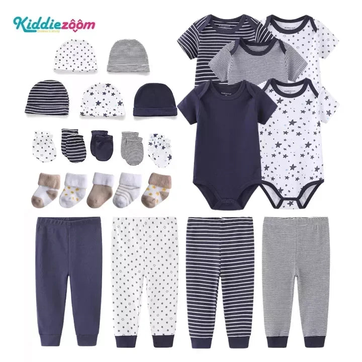 24 pcs  New Born Baby Clothes Sets Star Print Baby Boy Clothing Set 100%cotton Baby Gift Set