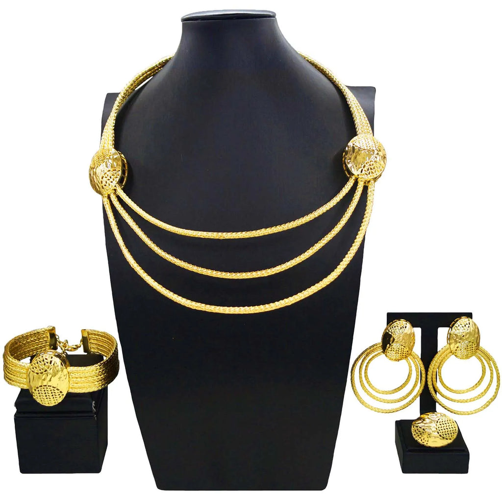 High Quality Necklace Earrings Jewelry Set Simple Women's Collar Classic Set Design Bracelet Ring Gift Set