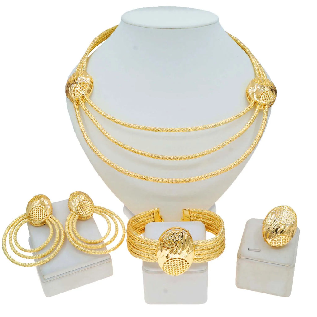 High Quality Necklace Earrings Jewelry Set Simple Women's Collar Classic Set Design Bracelet Ring Gift Set