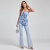 Boutique Wholesale 2025 Spring New Fashionable French Sexy Flower Denim Laundry Women's Jumpsuit