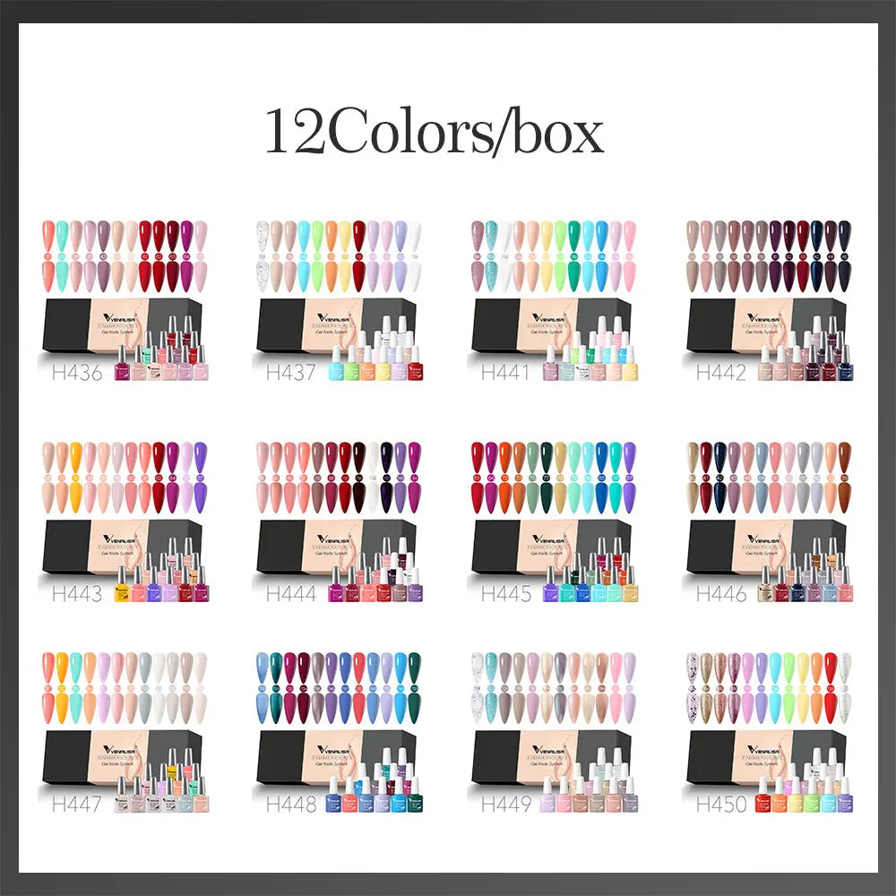 12pcs/kit Venalisa Nail Gel Polish Gift Set Elegant Nail Varnish Soak Off UV LED High Piment Glitter UV Gel System