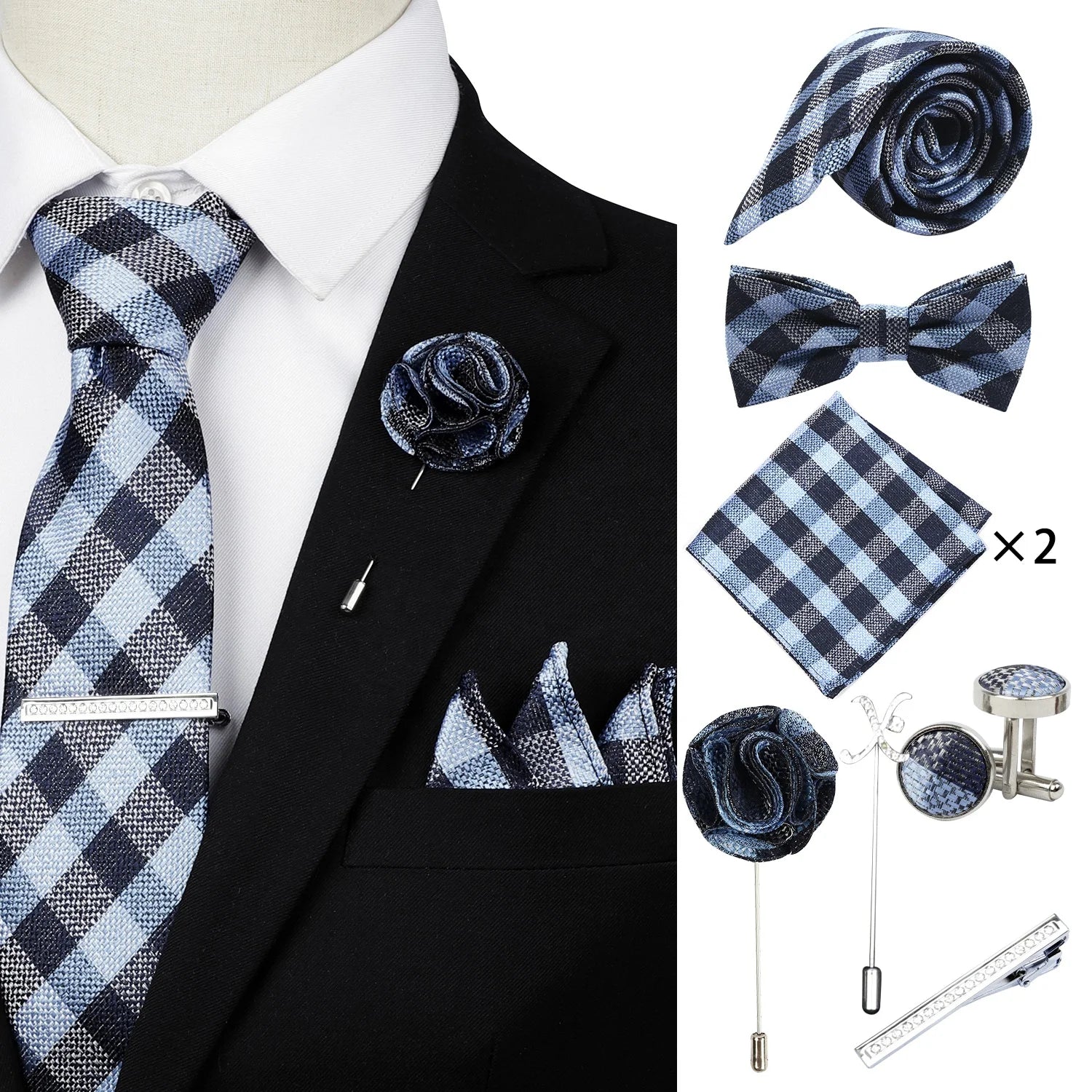 Ready to Ship Necktie in Gift Box Bowtie Mens Cufflinks Business Tie Gift Set Ascot Cravat Pocket Square Polyester Ties Set Men