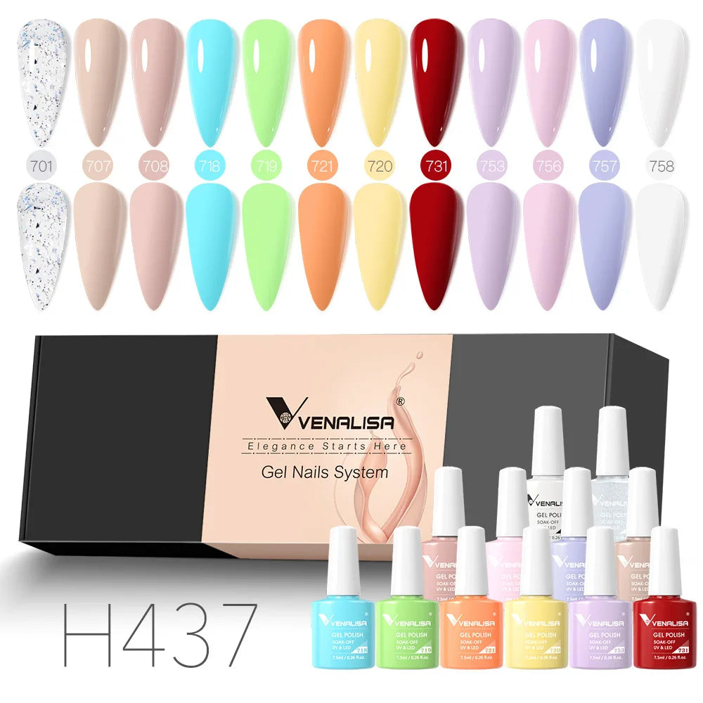 12pcs/kit Venalisa Nail Gel Polish Gift Set Elegant Nail Varnish Soak Off UV LED High Piment Glitter UV Gel System