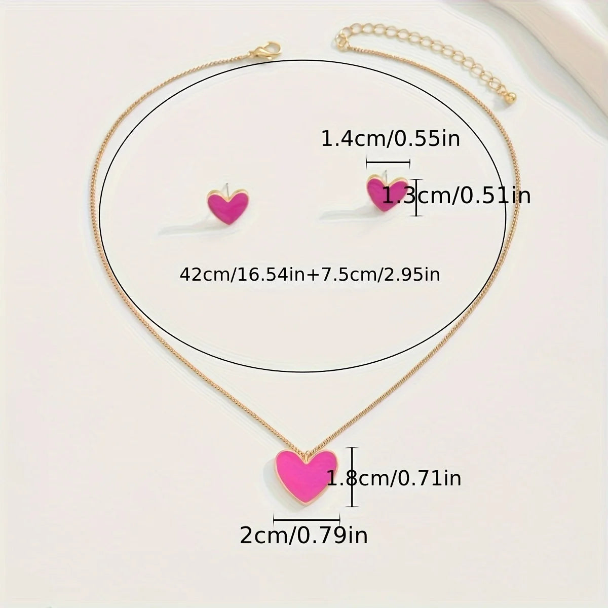 [Stylish Gift Set] 3pcs Stylish Minimalist Sweet Heart Earrings and Necklace Gift Set