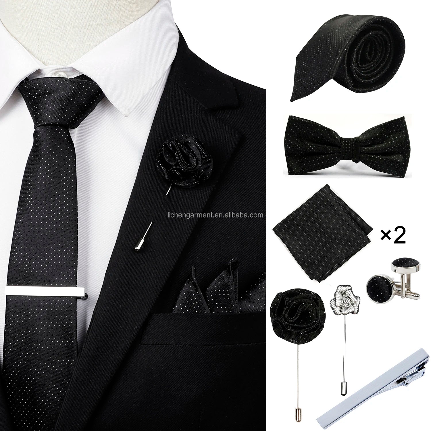Ready to Ship Necktie in Gift Box Bowtie Mens Cufflinks Business Tie Gift Set Ascot Cravat Pocket Square Polyester Ties Set Men