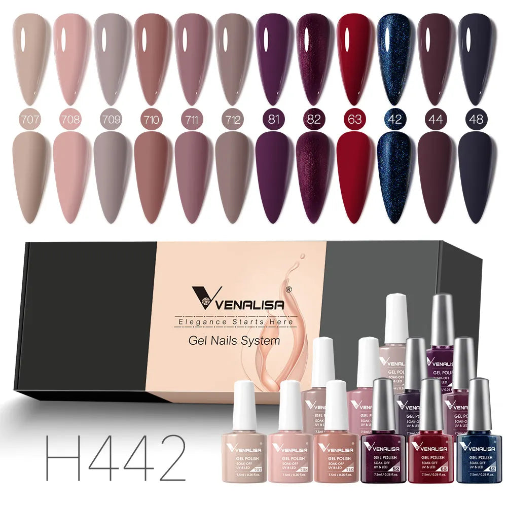 12pcs/kit Venalisa Nail Gel Polish Gift Set Elegant Nail Varnish Soak Off UV LED High Piment Glitter UV Gel System