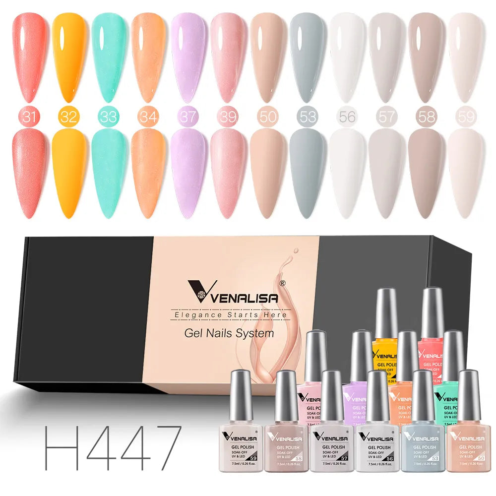12pcs/kit Venalisa Nail Gel Polish Gift Set Elegant Nail Varnish Soak Off UV LED High Piment Glitter UV Gel System