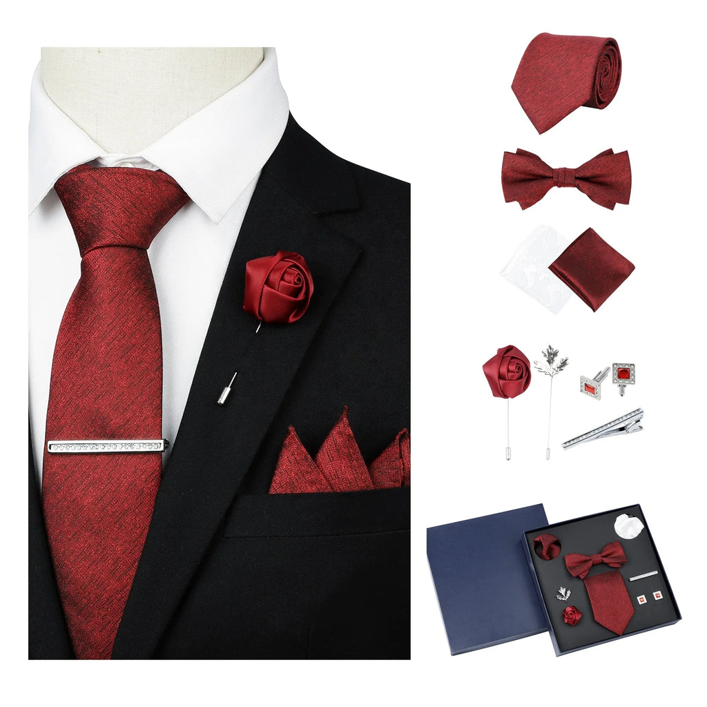 Ready to Ship Necktie in Gift Box Bowtie Mens Cufflinks Business Tie Gift Set Ascot Cravat Pocket Square Polyester Ties Set Men