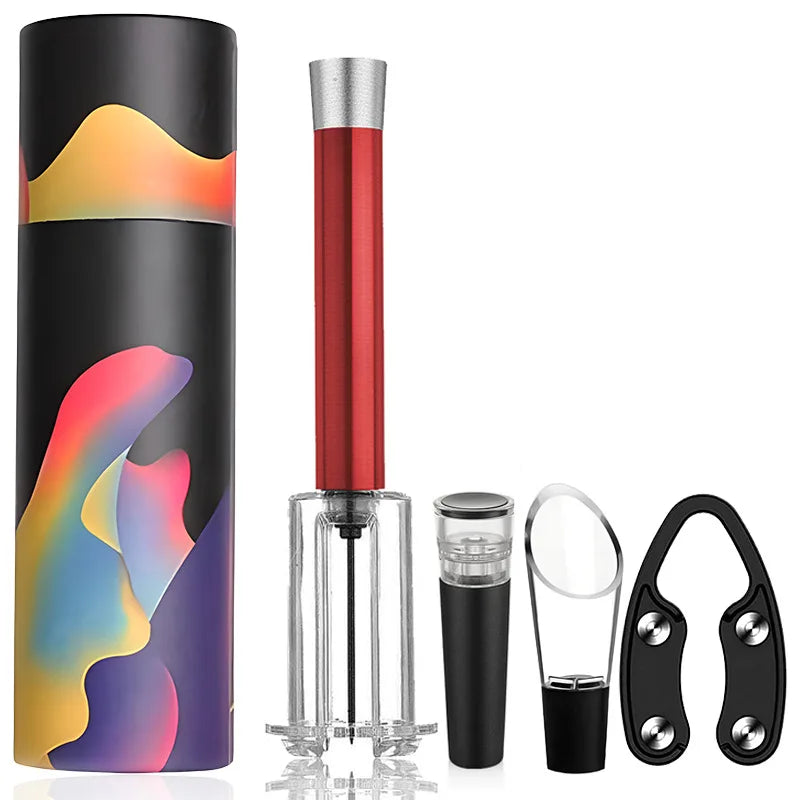 Wine Tool 4-Piece Gift Set Metal Vacuum Stopper Foil Cutter Efficient Cork Remover Corkscrew Pop Cork Bottle Air Pump Wine